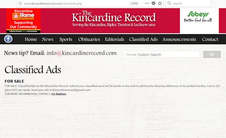 Kincardine Record launches Classified Ads page