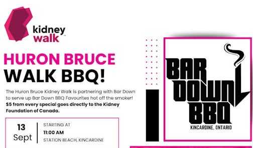 Huron-Bruce Kidney Walk to feature Bar Down barbecue this year