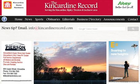 New "Announcements" page on the Kincardine Record